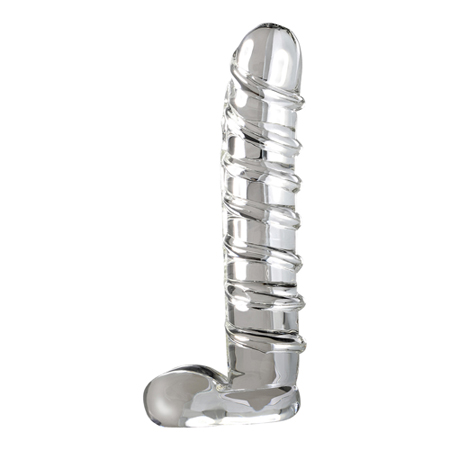 Grote geribbelde glazen dildo