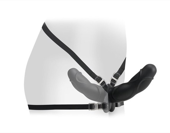 Fetish Fantasy Elite dubbele strap-on dildo (zwart)