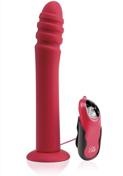 Fetish Fantasy Elite vibrerende geribbelde voorbind dildo 23cm (rood)